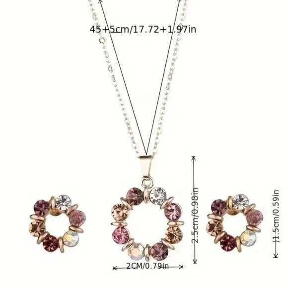 ⭐️NWT Multicolor Round Rhinestone Earring And Necklace Set - Picture 2 of 4